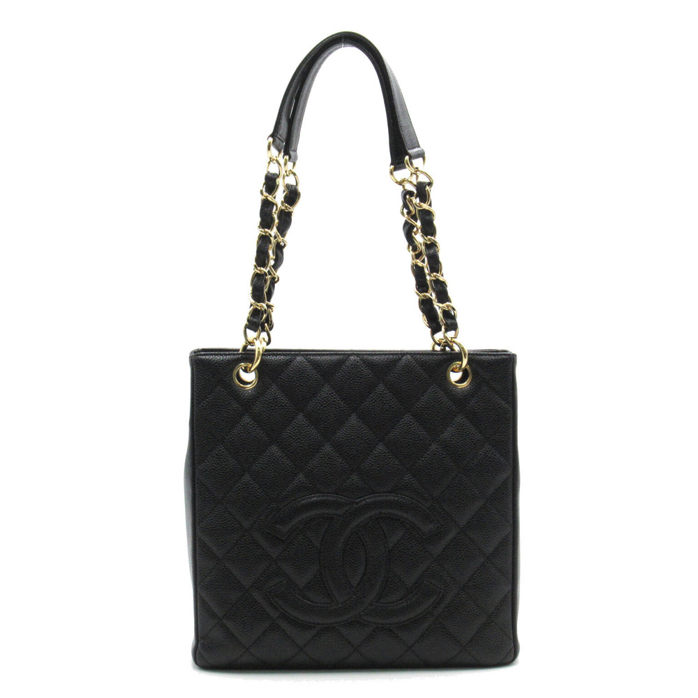 Chanel PST Petite Shopping Tote Shoulder Bag Caviar Skin Black